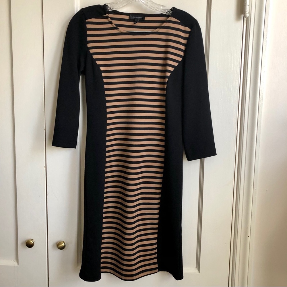 Spense Tan/Black Panel Stripe Long Sleeve Dress